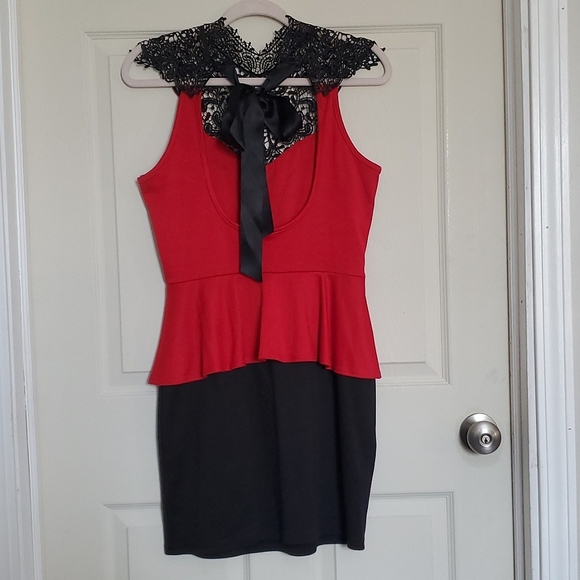 Lipstick Little Red and Black Peplum and Lace Sleeveless Dress Large Valentines - Picture 5 of 5